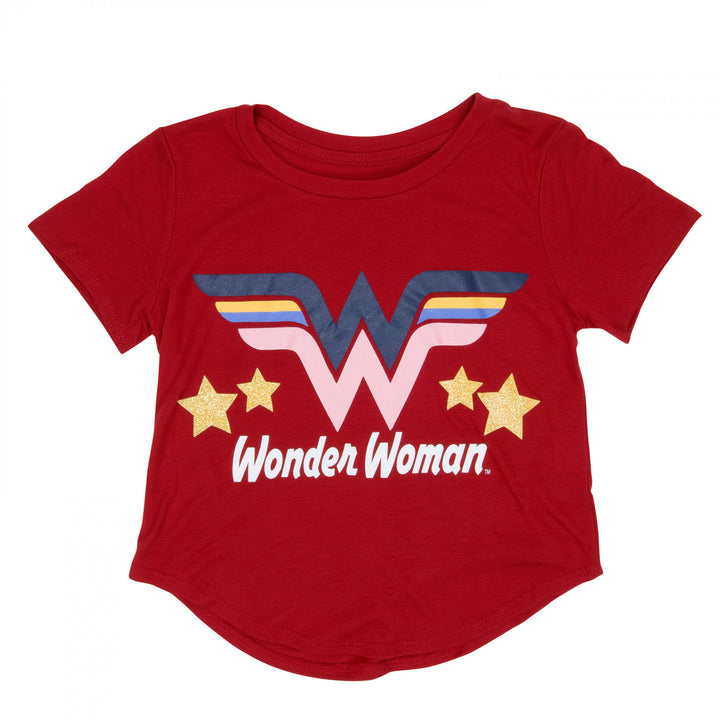 DC Wonder Woman Glitter Star Girls Red T-Shirt Image 1