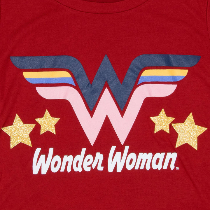 DC Wonder Woman Glitter Star Girls Red T-Shirt Image 2