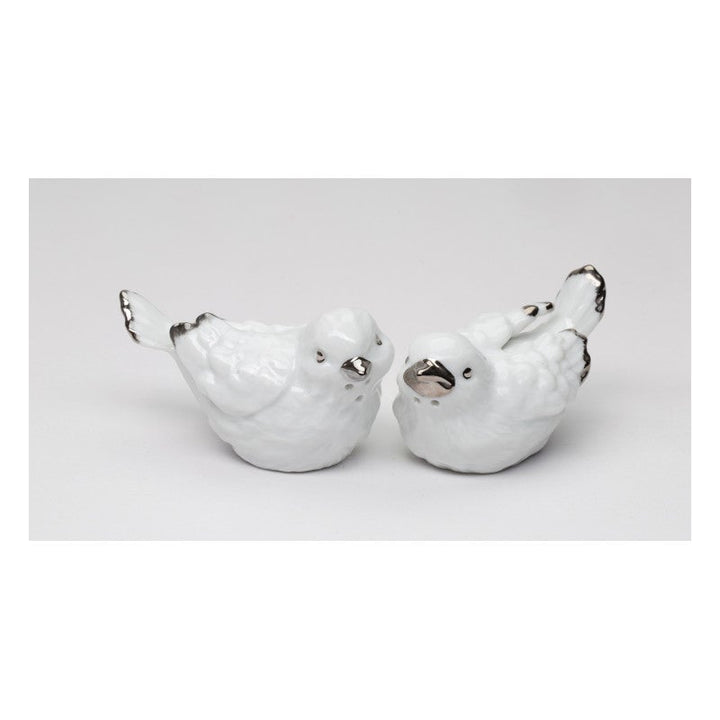 Ceramic Platinum Trim White Birds Salt and Pepper Shakers Bird Watcher Gift , Image 2