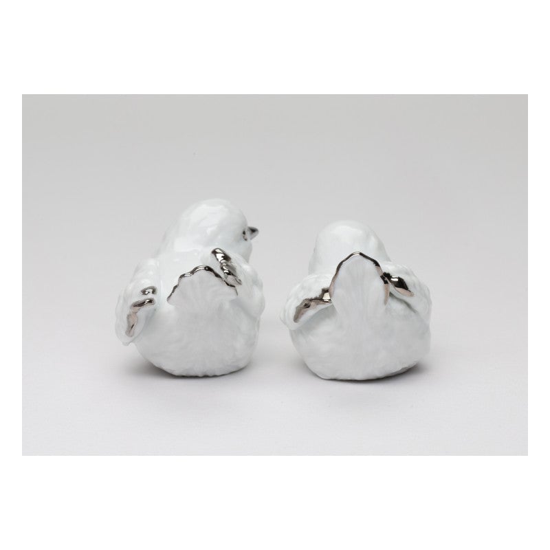 Ceramic Platinum Trim White Birds Salt and Pepper Shakers Bird Watcher Gift , Image 3