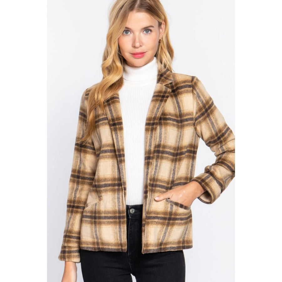 Notched Collar Plaid Jacket Image 1