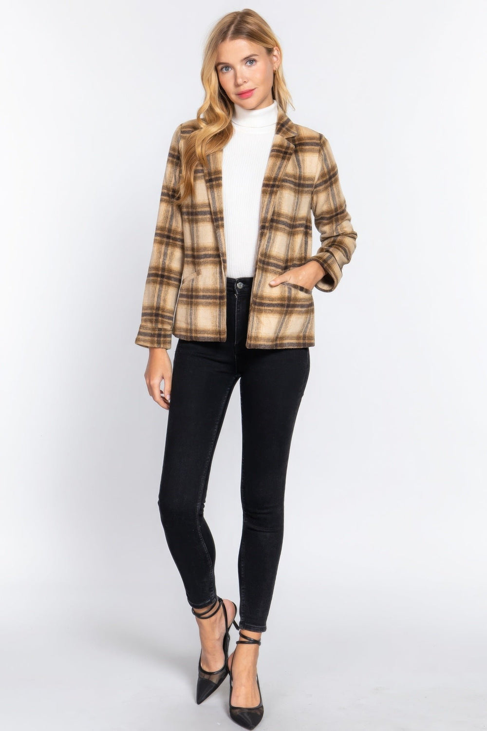 Notched Collar Plaid Jacket Image 2