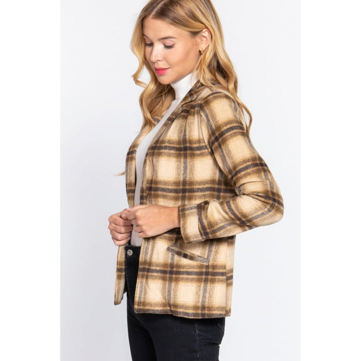 Notched Collar Plaid Jacket Image 3