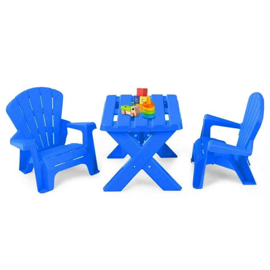 Hommoo 3-Piece Plastic Children Table Chair Set-Blue Small Folding Table for Arts and Crafts Snack Time Homeschooling Image 1