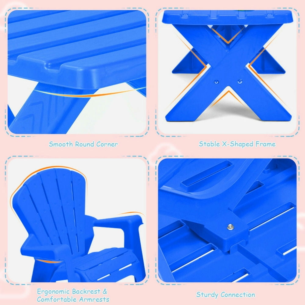 Hommoo 3-Piece Plastic Children Table Chair Set-Blue Small Folding Table for Arts and Crafts Snack Time Homeschooling Image 2