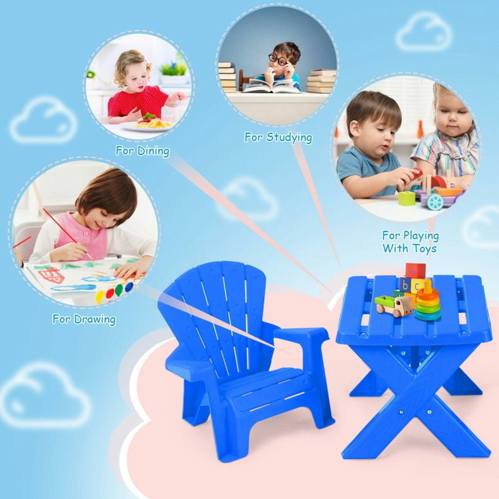 Hommoo 3-Piece Plastic Children Table Chair Set-Blue Small Folding Table for Arts and Crafts Snack Time Homeschooling Image 4