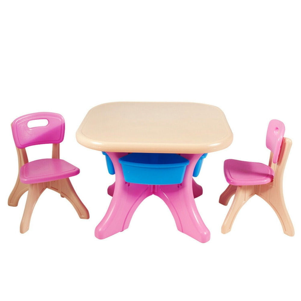 Hommoo In/Outdoor 3-Piece Plastic Children Play Table and Chair Set Small Folding Table for Arts and Crafts Snack Time Image 1