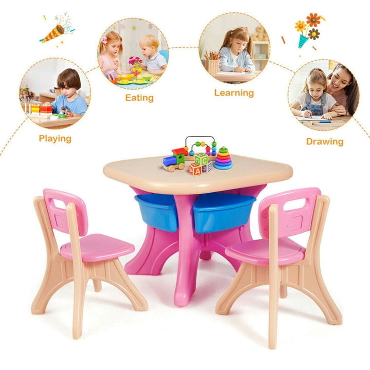 Hommoo In/Outdoor 3-Piece Plastic Children Play Table and Chair Set Small Folding Table for Arts and Crafts Snack Time Image 4