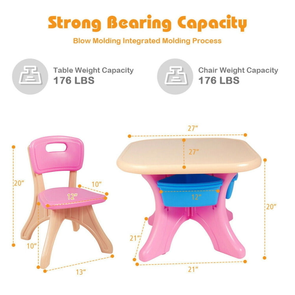 Hommoo In/Outdoor 3-Piece Plastic Children Play Table and Chair Set Small Folding Table for Arts and Crafts Snack Time Image 4