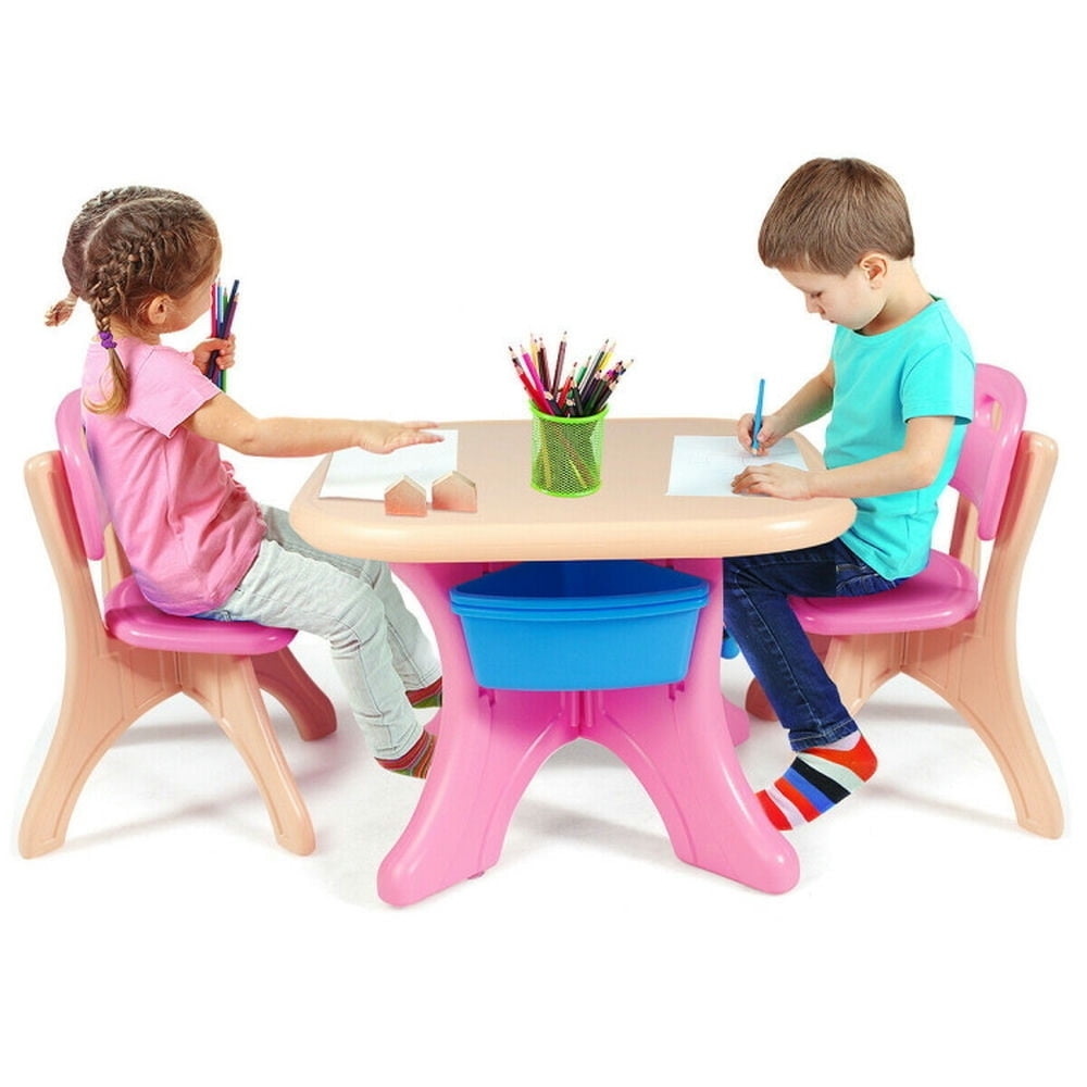 Hommoo In/Outdoor 3-Piece Plastic Children Play Table and Chair Set Small Folding Table for Arts and Crafts Snack Time Image 7