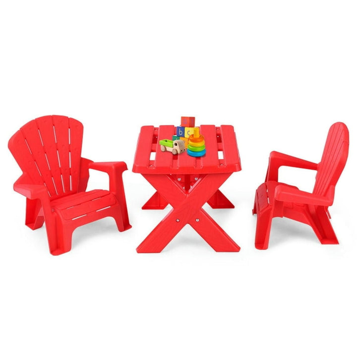 Hommoo 3-Piece Plastic Children Play Table Chair Set-Red Small Folding Table for Arts and Crafts Snack Time Image 1