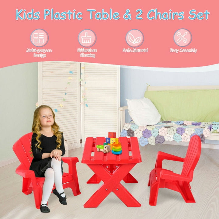 Hommoo 3-Piece Plastic Children Play Table Chair Set-Red Small Folding Table for Arts and Crafts Snack Time Image 2