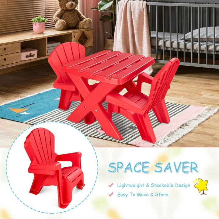 Hommoo 3-Piece Plastic Children Play Table Chair Set-Red Small Folding Table for Arts and Crafts Snack Time Image 3