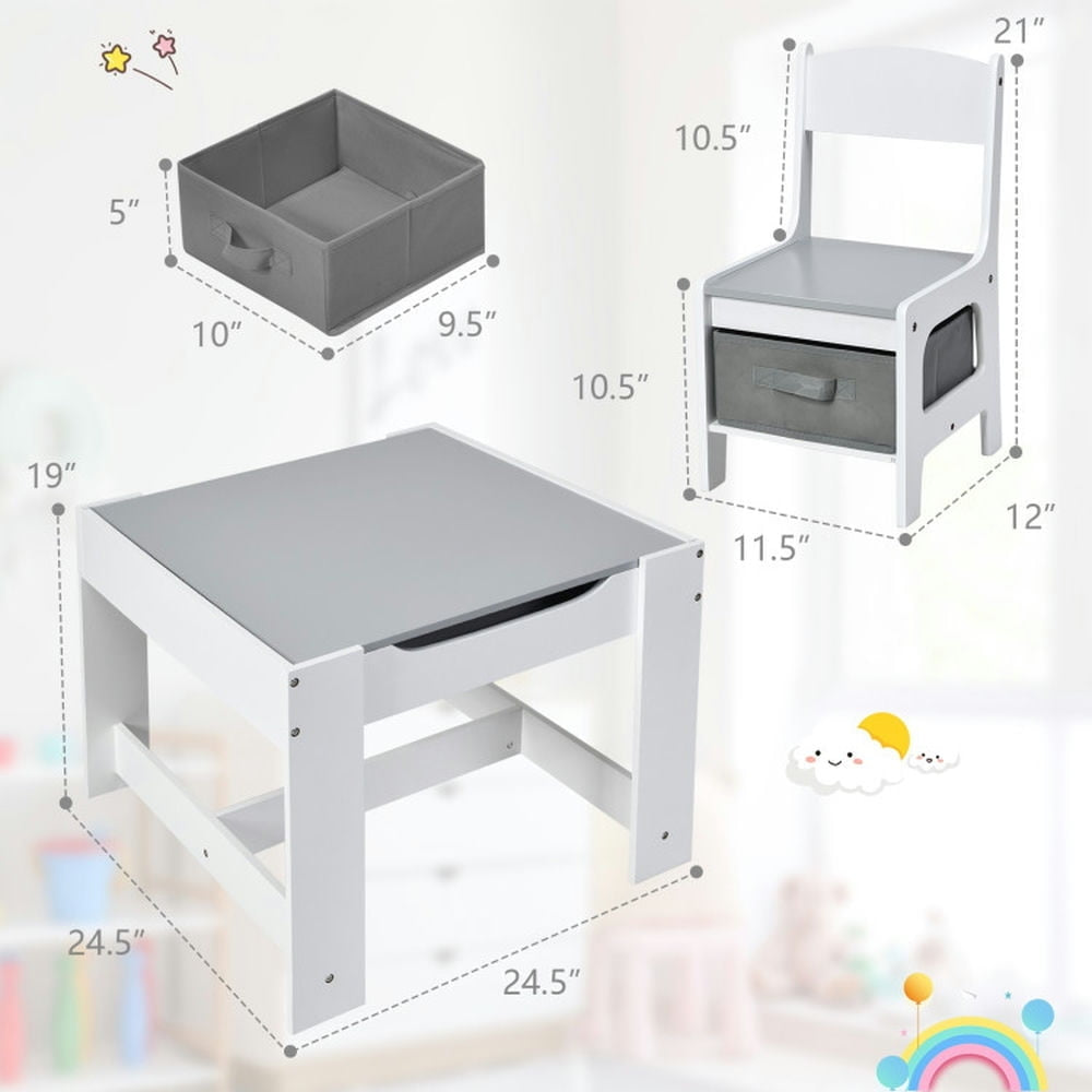 Hommoo Kids Table Chairs Set With Storage Boxes Blackboard Whiteboard Drawing-White Small Folding Table for Arts and Image 4