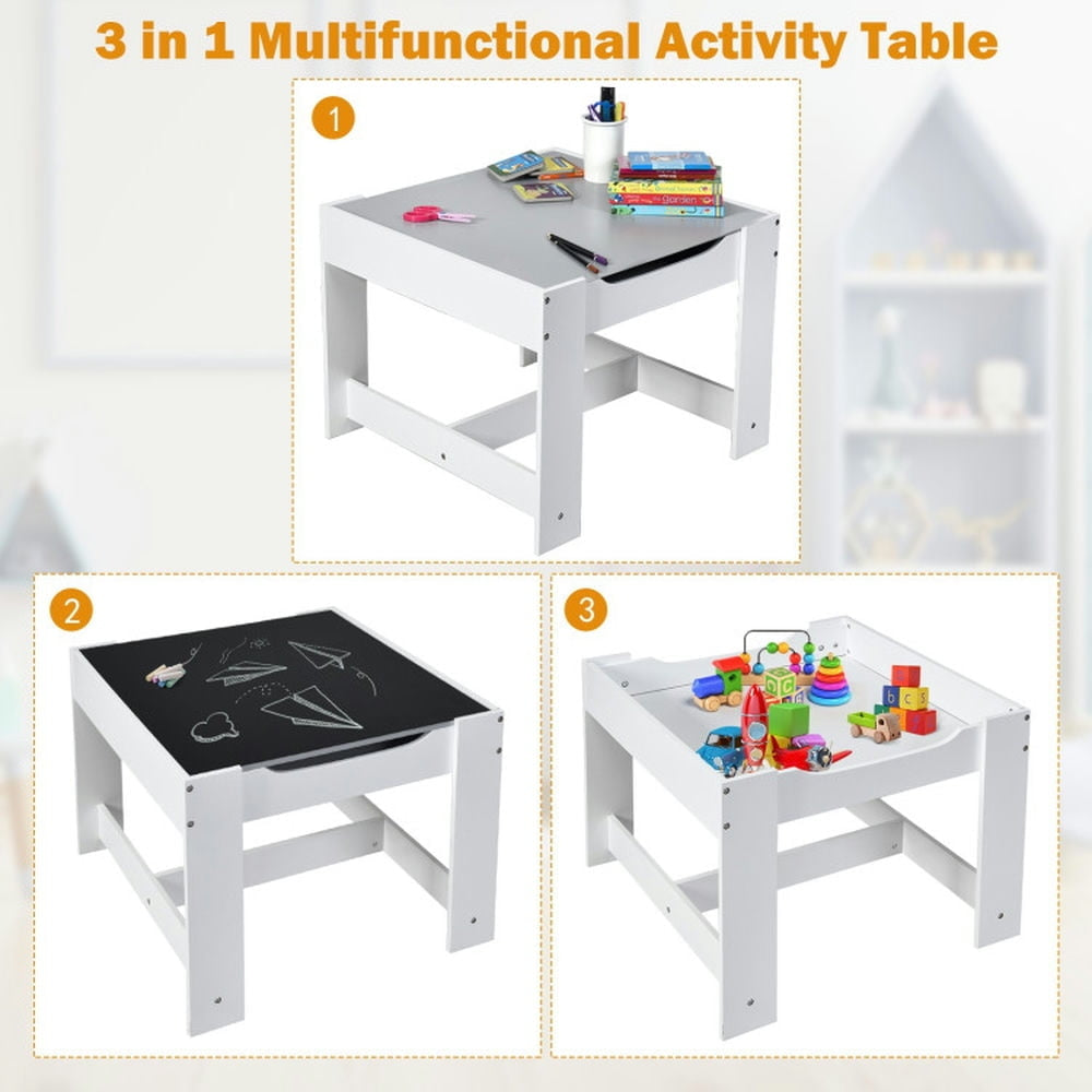 Hommoo Kids Table Chairs Set With Storage Boxes Blackboard Whiteboard Drawing-White Small Folding Table for Arts and Image 4