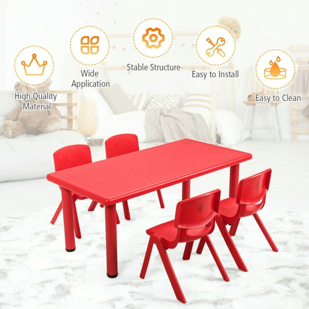 Hommoo Kids Plastic Rectangular Learn and Play Table-Red Small Folding Table for Arts and Crafts Snack Time Image 2