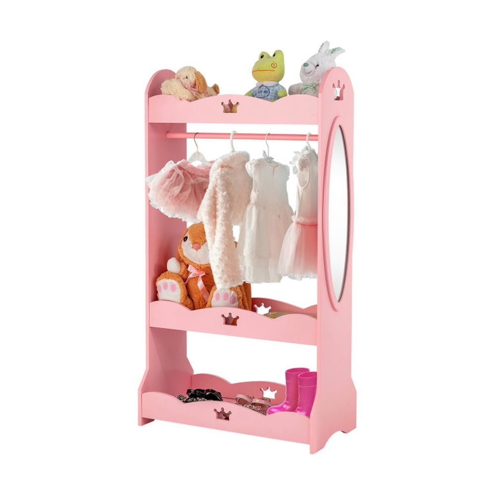 Hommoo Kids Pretend Costume Closet with Mirror-Pink Kids Toy Storage for Kids Boys Girls Nursery Image 1