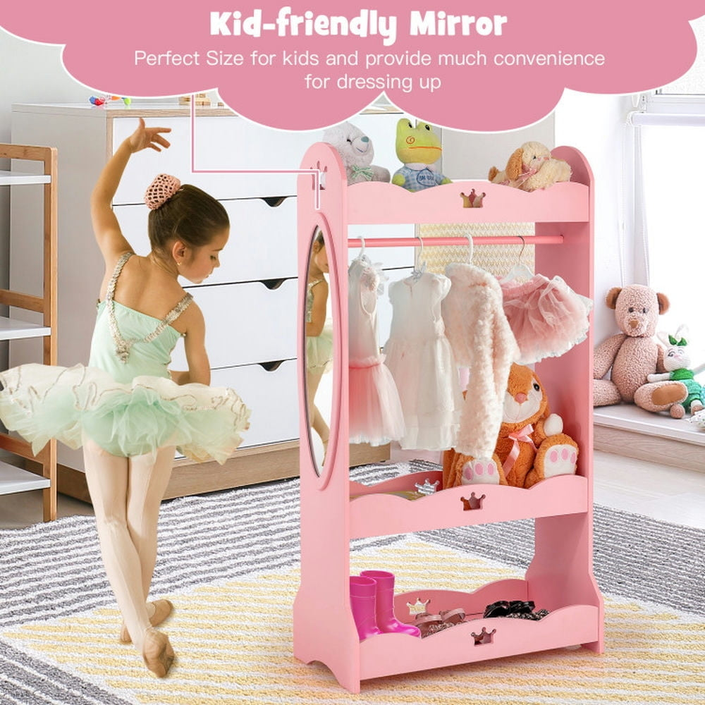 Hommoo Kids Pretend Costume Closet with Mirror-Pink Kids Toy Storage for Kids Boys Girls Nursery Image 2