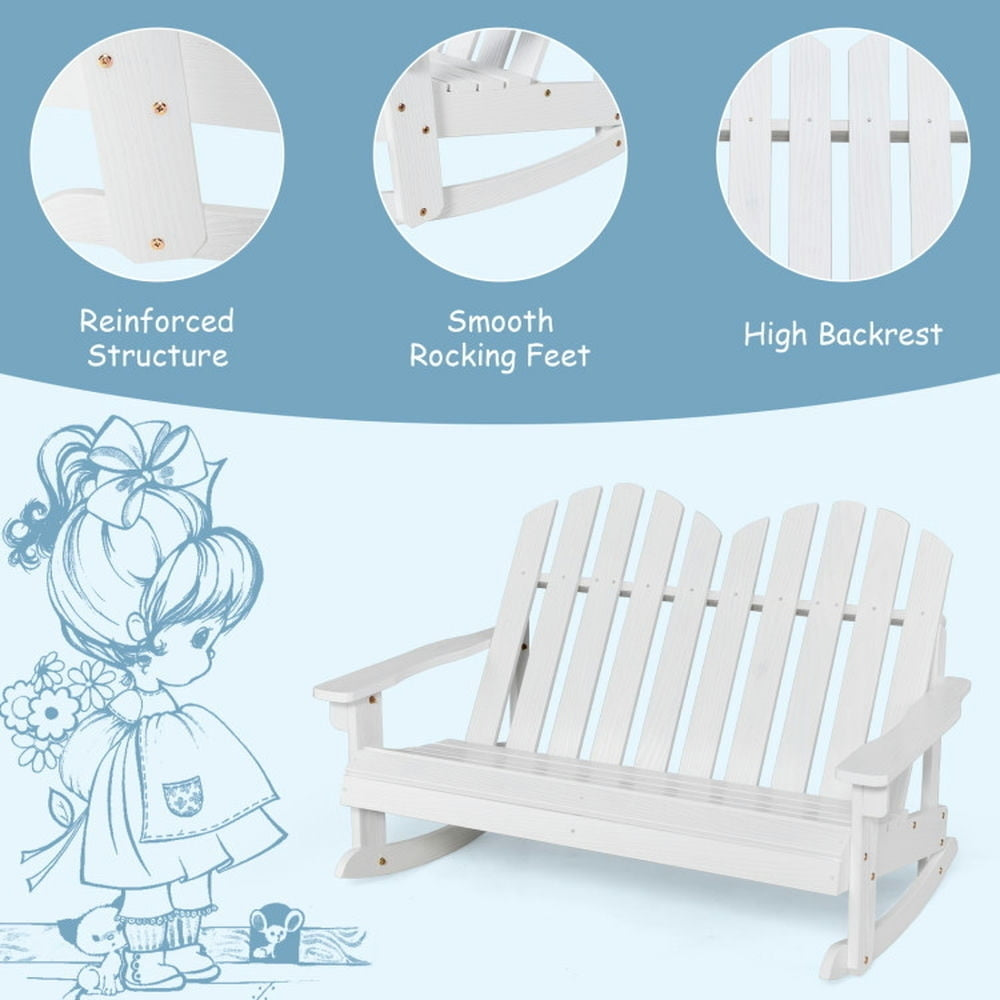 Hommoo 2 Person Adirondack Rocking Chair with Slatted seat-White Kids Chairs for Kids Image 3