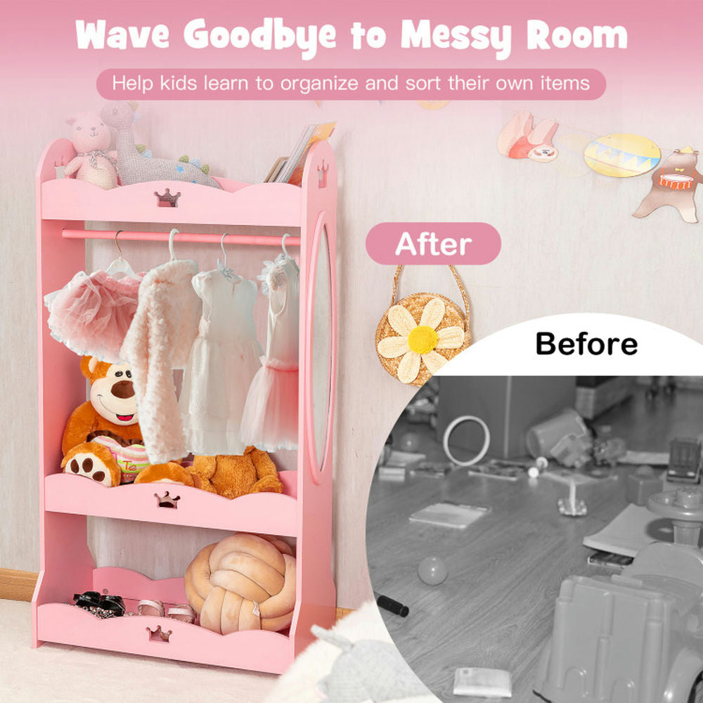 Hommoo Kids Pretend Costume Closet with Mirror-Pink Kids Toy Storage for Kids Boys Girls Nursery Image 6