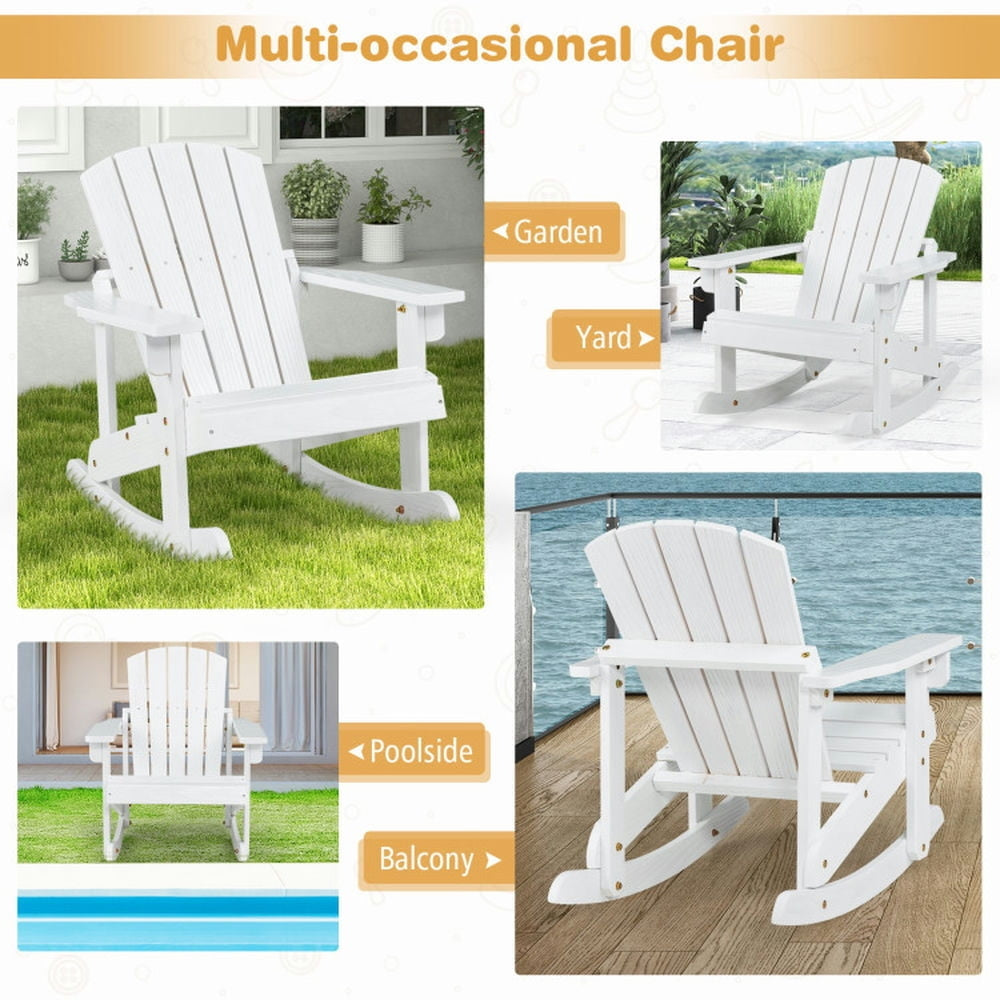 Hommoo Outdoor Wooden Kid Adirondack Rocking Chair with Slatted Seat-White Kids Chairs for Kids Image 4