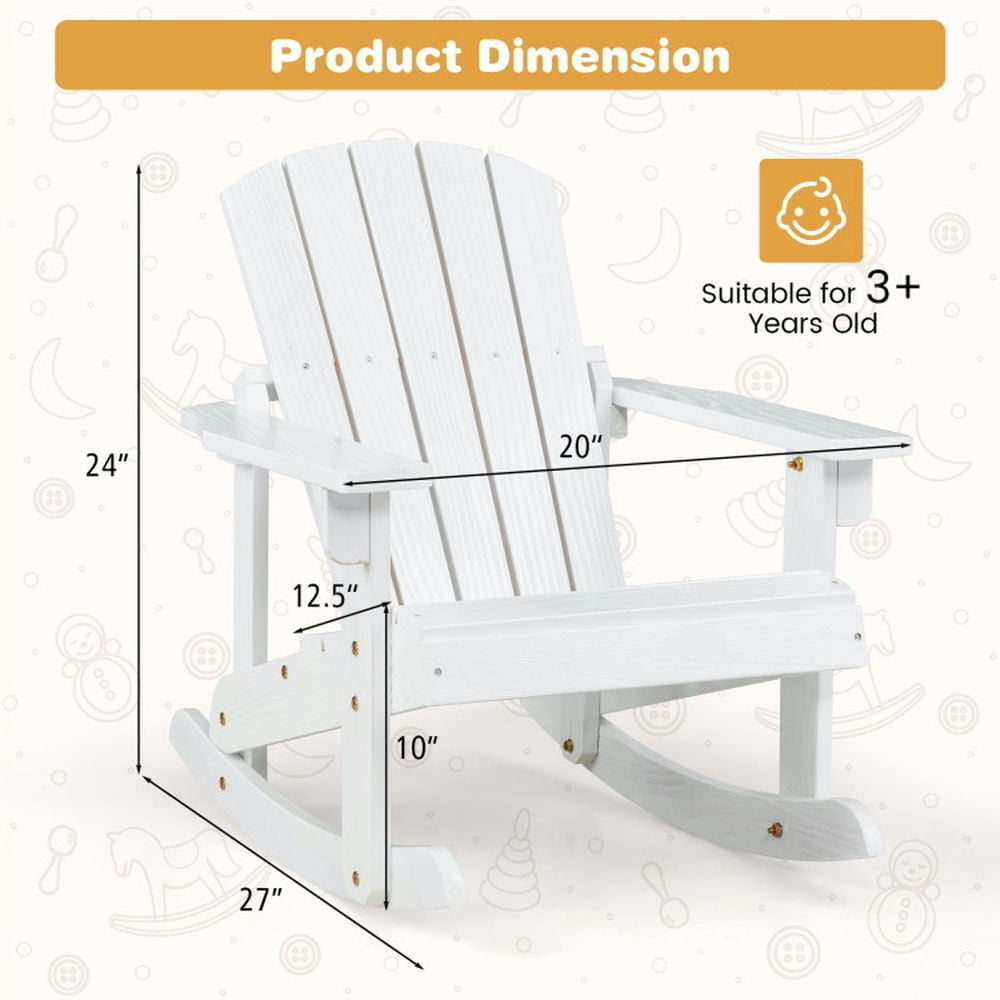 Hommoo Outdoor Wooden Kid Adirondack Rocking Chair with Slatted Seat-White Kids Chairs for Kids Image 4