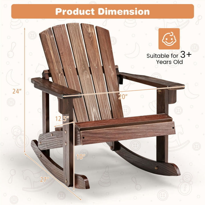 Hommoo Outdoor Wooden Kid Adirondack Rocking Chair with Slatted Seat-Coffee Kids Chairs for Kids Image 4