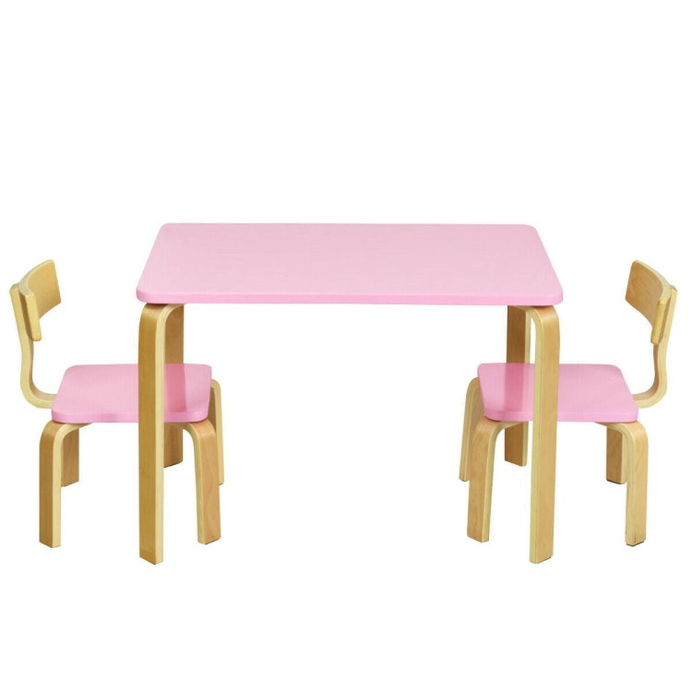 Hommoo 3 Piece Kids Wooden Activity Table and 2 Chairs Set-Pink Small Folding Table for Arts and Crafts Snack Time Image 1