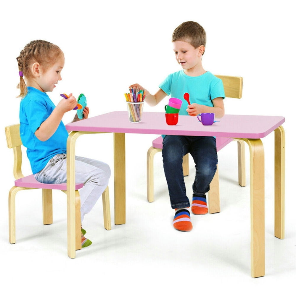 Hommoo 3 Piece Kids Wooden Activity Table and 2 Chairs Set-Pink Small Folding Table for Arts and Crafts Snack Time Image 3