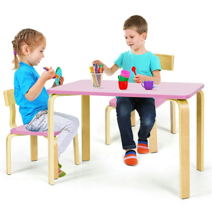 Hommoo 3 Piece Kids Wooden Activity Table and 2 Chairs Set-Pink Small Folding Table for Arts and Crafts Snack Time Image 3