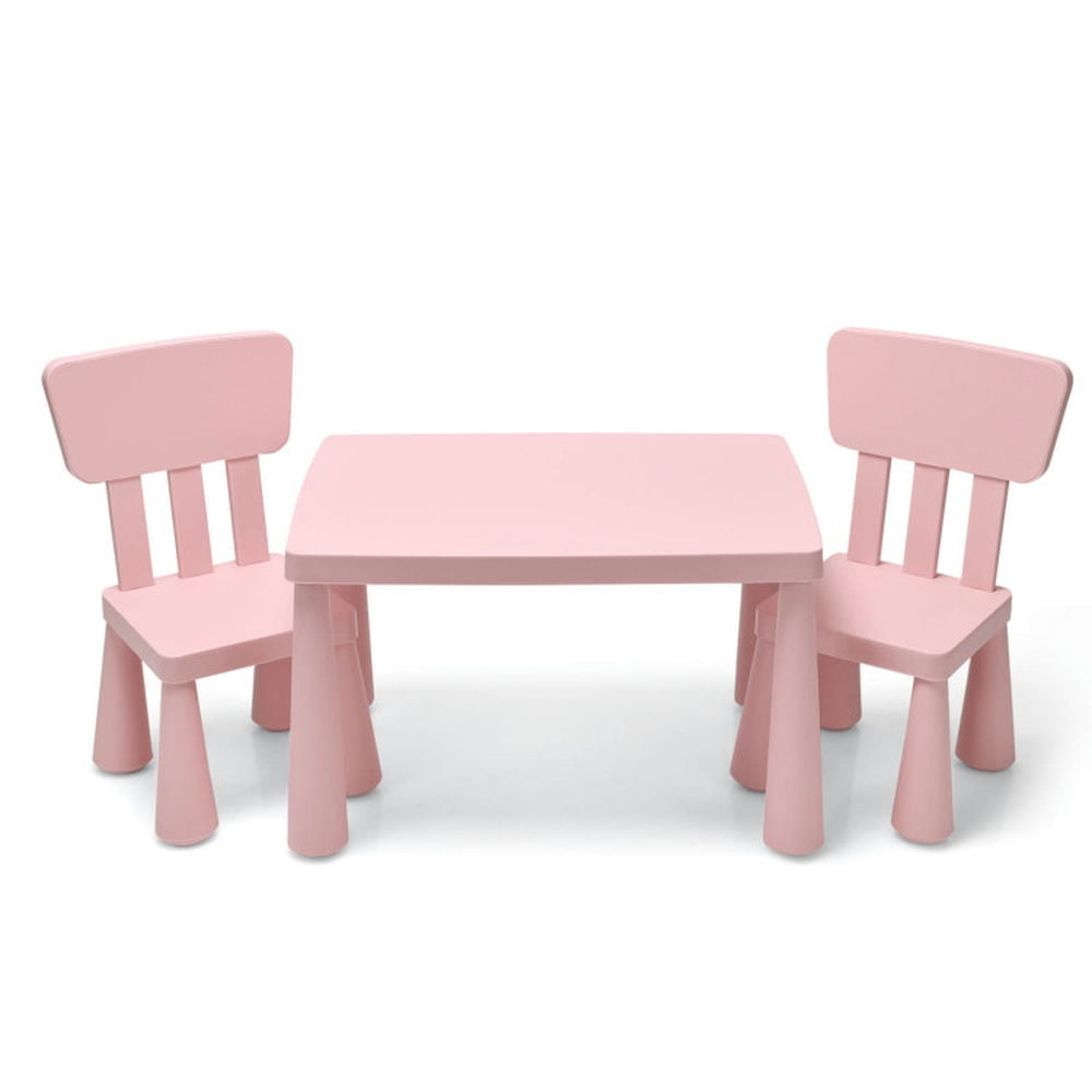 Hommoo 3 Pieces Toddler Multi Activity Play Dining Study Kids Table and Chair Set-Pink Small Folding Table for Arts and Image 1