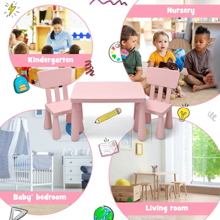 Hommoo 3 Pieces Toddler Multi Activity Play Dining Study Kids Table and Chair Set-Pink Small Folding Table for Arts and Image 2