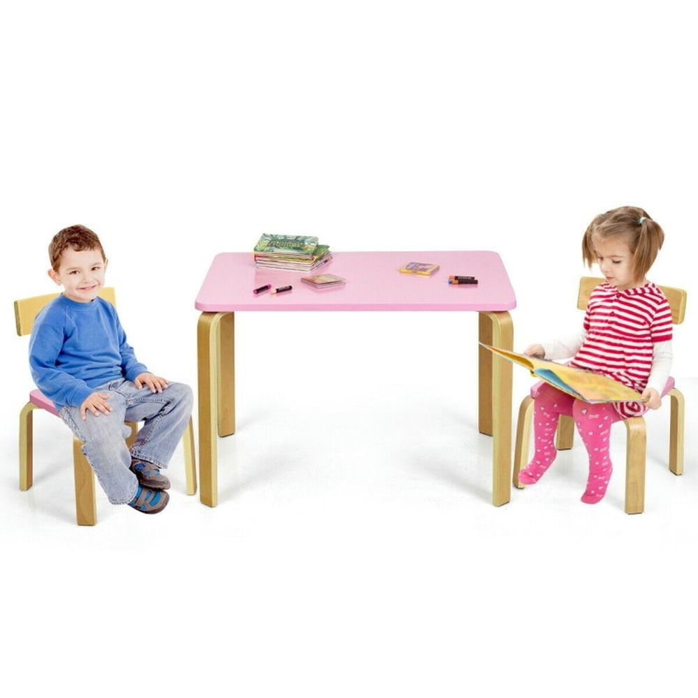 Hommoo 3 Piece Kids Wooden Activity Table and 2 Chairs Set-Pink Small Folding Table for Arts and Crafts Snack Time Image 7