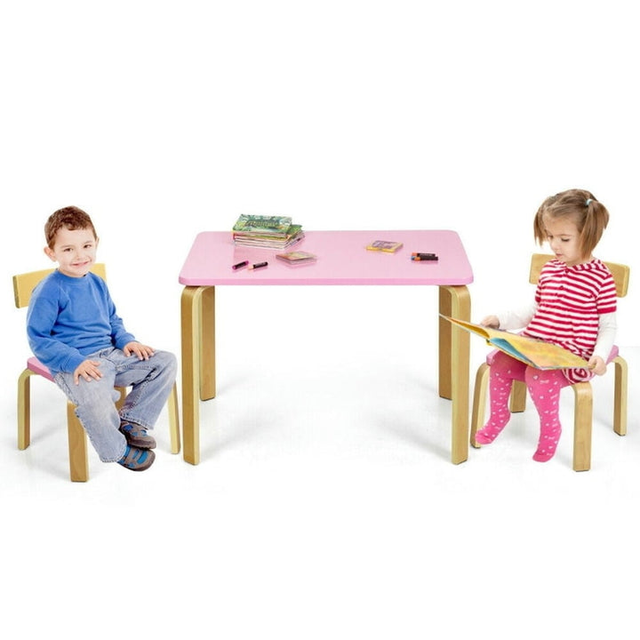 Hommoo 3 Piece Kids Wooden Activity Table and 2 Chairs Set-Pink Small Folding Table for Arts and Crafts Snack Time Image 7