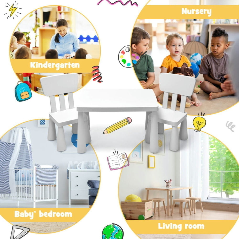 Hommoo 3 Pieces Toddler Multi Activity Play Dining Study Kids Table and Chair Set-White Small Folding Table for Arts and Image 4