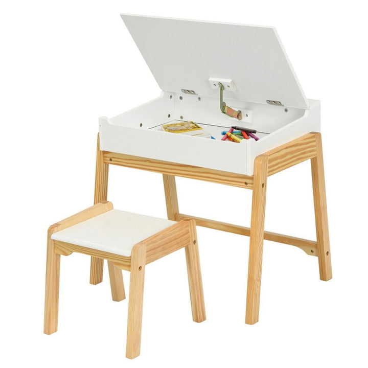 Hommoo Children Activity Art Study Desk and Chair Set with Large Storage Space for Kids Homeschooling-White Image 2