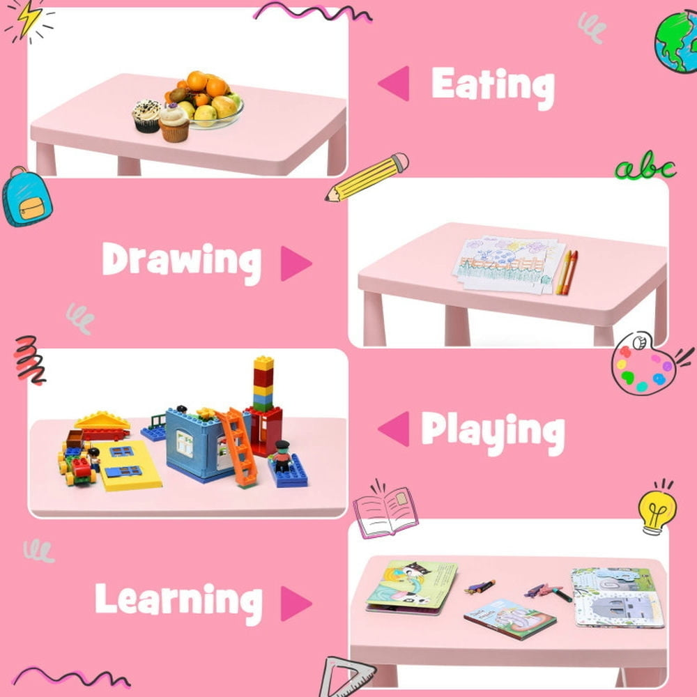 Hommoo 3 Pieces Toddler Multi Activity Play Dining Study Kids Table and Chair Set-Pink Small Folding Table for Arts and Image 4