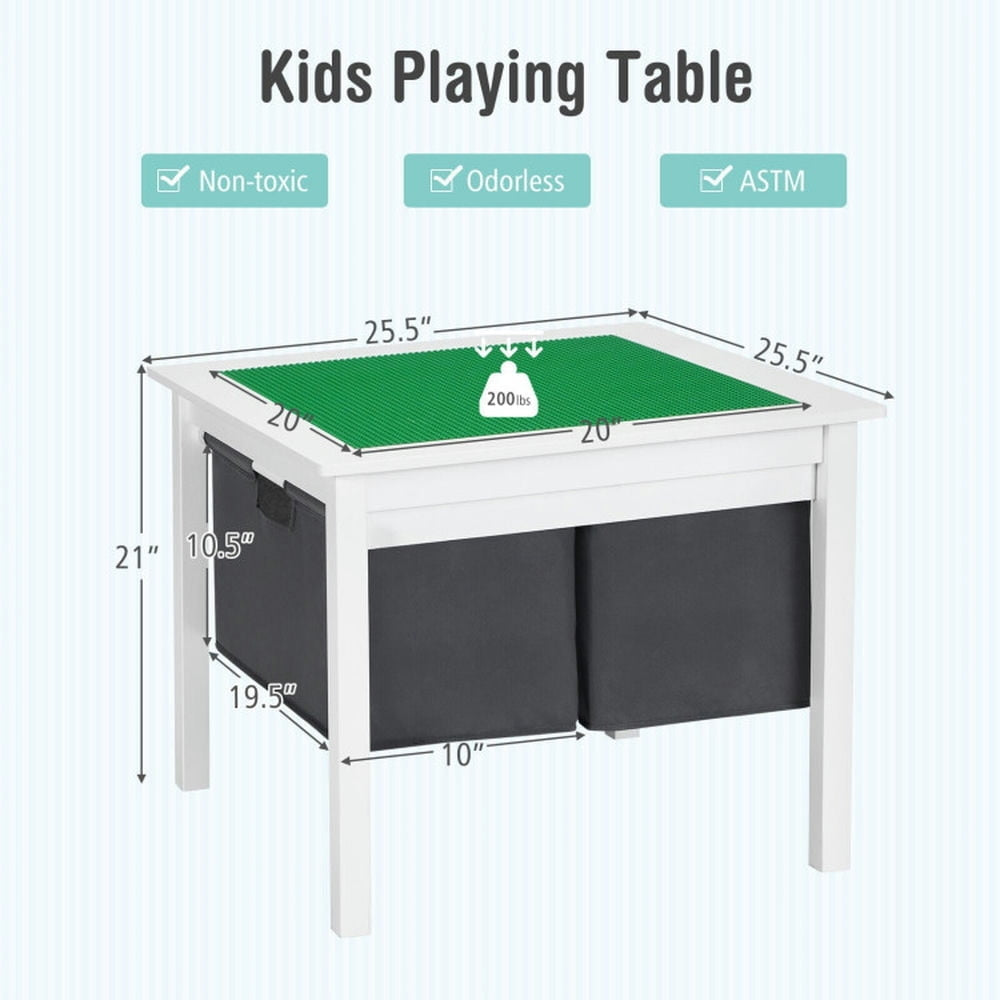 Hommoo 2-in-1 Kids Double-sided Activity Building Block Table with Drawers-White Small Folding Table for Arts and Crafts Image 2