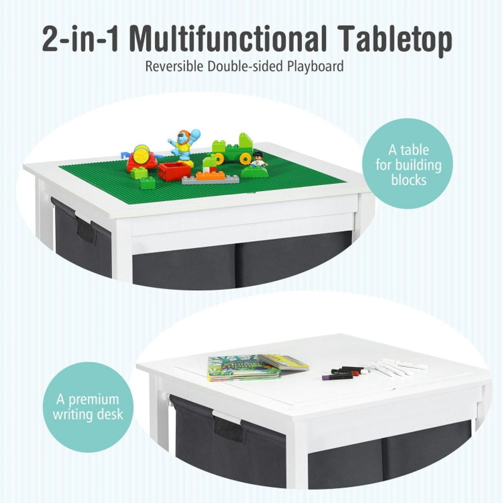 Hommoo 2-in-1 Kids Double-sided Activity Building Block Table with Drawers-White Small Folding Table for Arts and Crafts Image 4