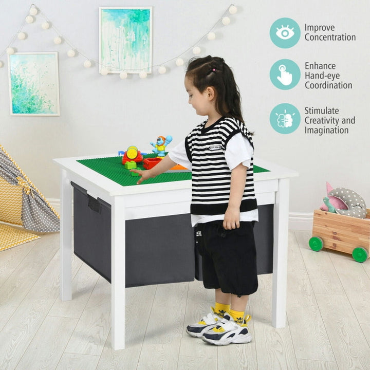 Hommoo 2-in-1 Kids Double-sided Activity Building Block Table with Drawers-White Small Folding Table for Arts and Crafts Image 6