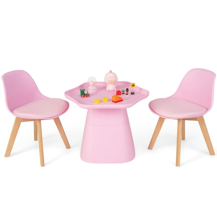 Hommoo Wooden Kids Activity Table and Chairs Set with Padded Seat-Pink Small Folding Table for Arts and Crafts Snack Image 1