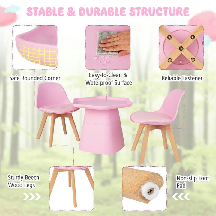 Hommoo Wooden Kids Activity Table and Chairs Set with Padded Seat-Pink Small Folding Table for Arts and Crafts Snack Image 2