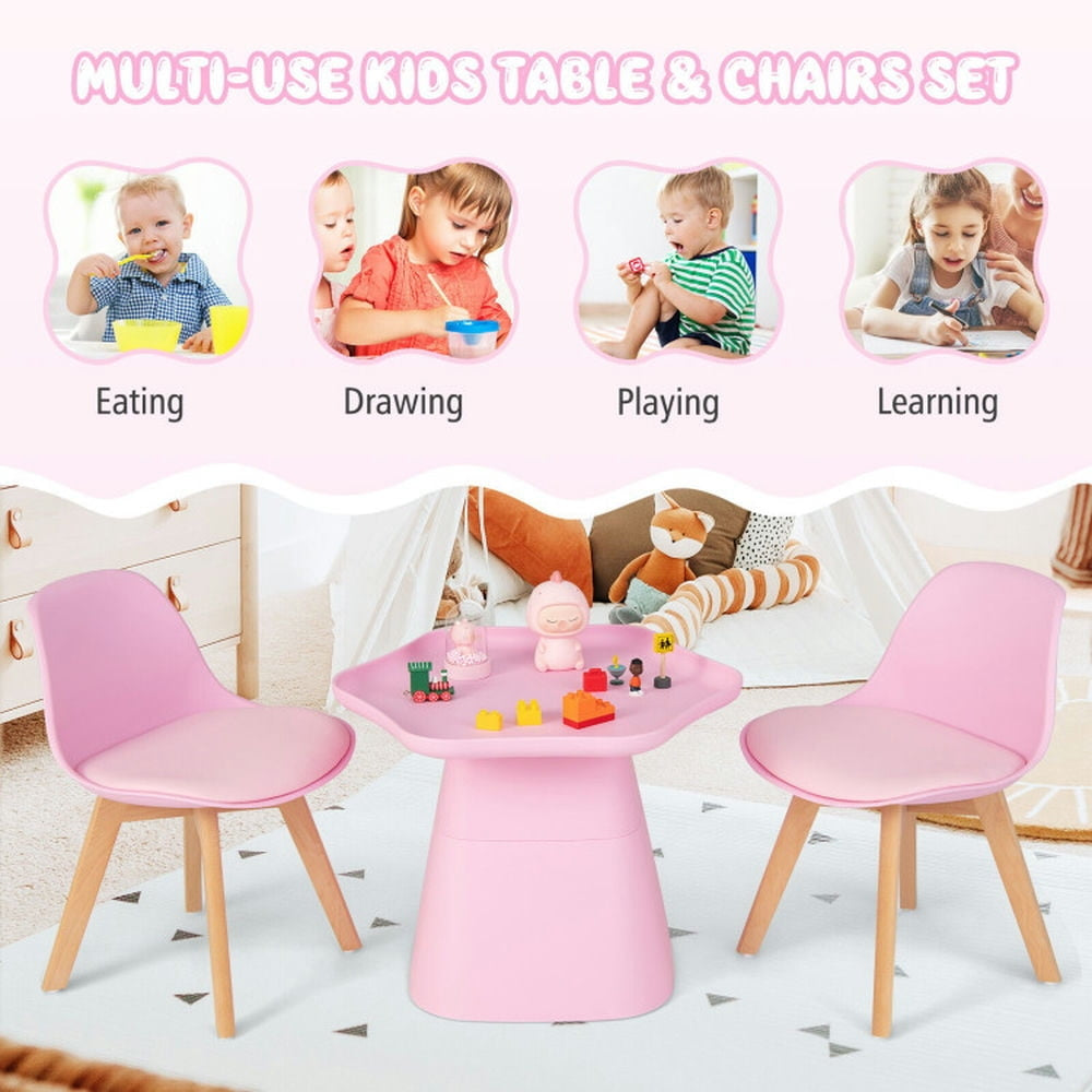 Hommoo Wooden Kids Activity Table and Chairs Set with Padded Seat-Pink Small Folding Table for Arts and Crafts Snack Image 4