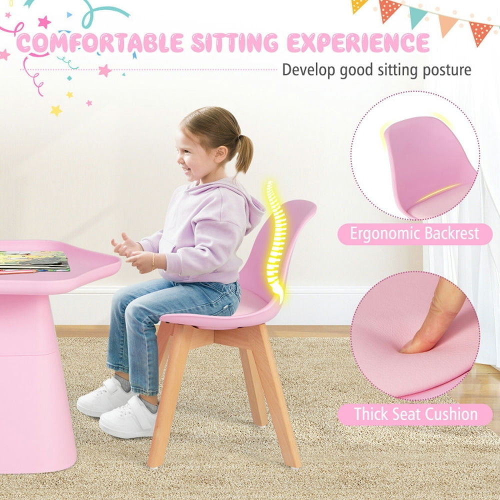 Hommoo Wooden Kids Activity Table and Chairs Set with Padded Seat-Pink Small Folding Table for Arts and Crafts Snack Image 6