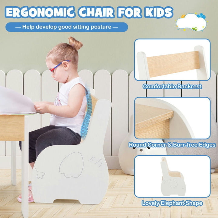 Hommoo 4-in-1 Wooden Activity Kids Table and Chairs with Storage and Detachable Blackboard-White Image 4