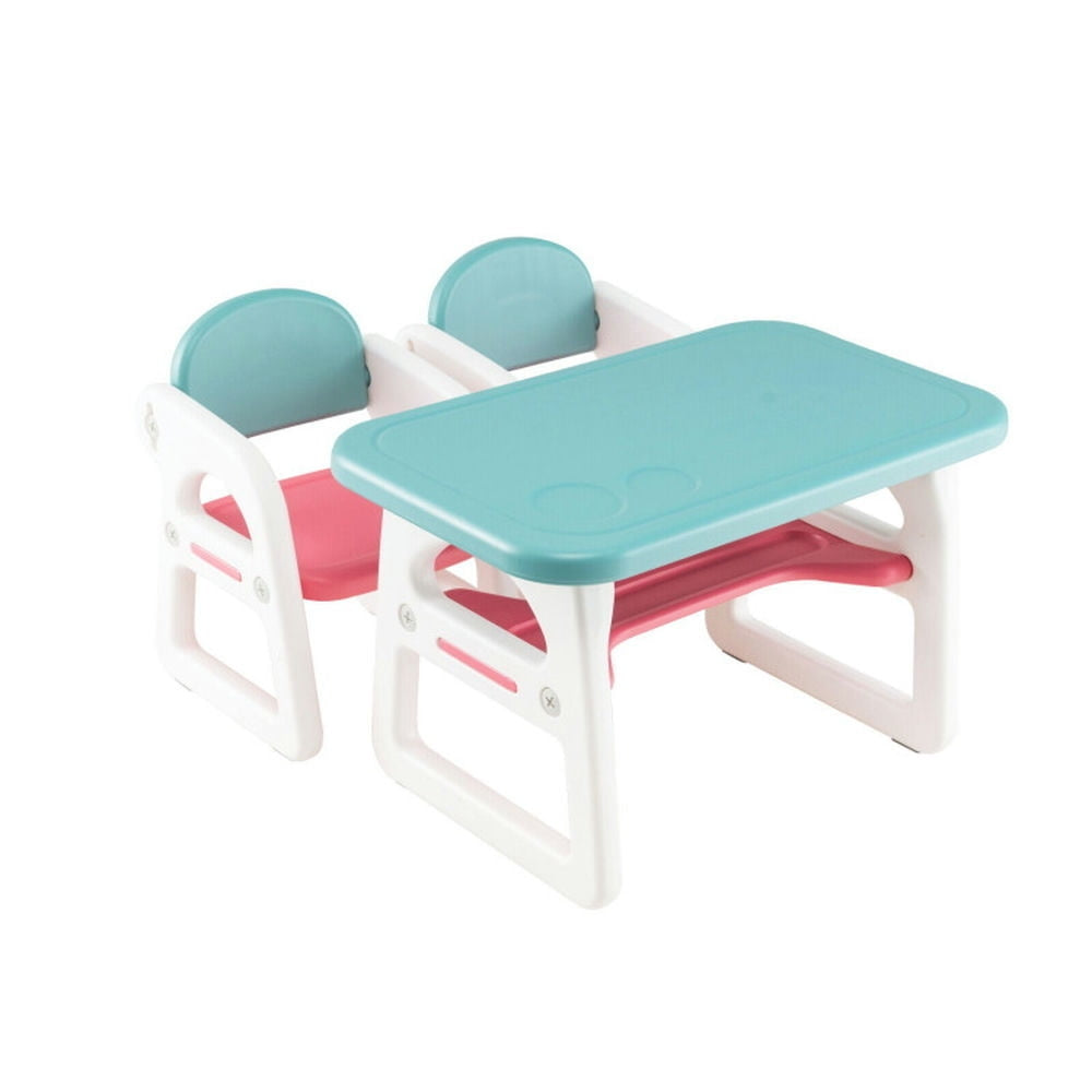 Hommoo Kids Table and Chair Set with Building Blocks-Pink and Blue Small Folding Table for Arts and Crafts Snack Time Image 1