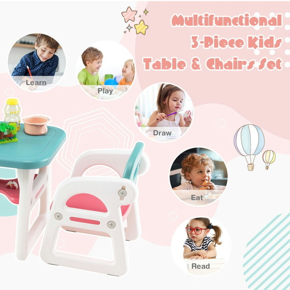 Hommoo Kids Table and Chair Set with Building Blocks-Pink and Blue Small Folding Table for Arts and Crafts Snack Time Image 2