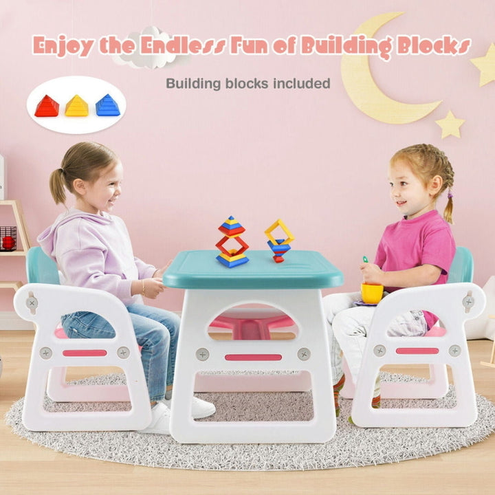 Hommoo Kids Table and Chair Set with Building Blocks-Pink and Blue Small Folding Table for Arts and Crafts Snack Time Image 4