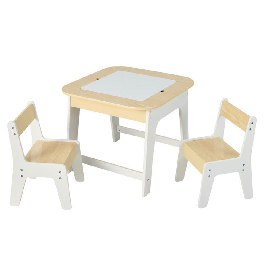 Hommoo Kids Table and Chairs Set with Double-sized Tabletop-Natural Small Folding Table for Arts and Crafts Snack Time Image 1