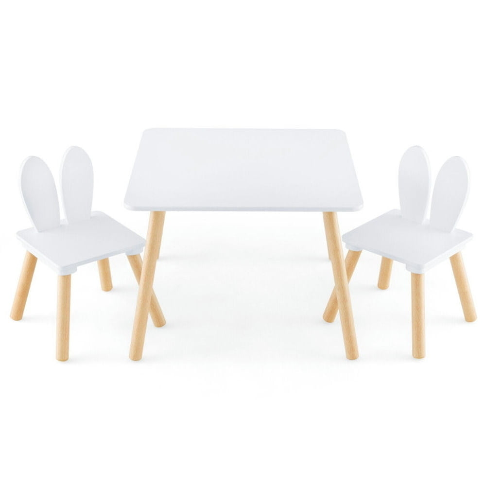 Hommoo 3 Pieces Kids Table and Chairs Set for Arts Crafts Snack Time-White Small Folding Table for Arts and Crafts Snack Image 1